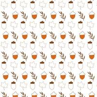 Autumn seamless pattern Cones Leaves linear icons vector