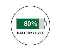 80 percent battery level. Design battery percentage, power of smartphone and mobile devices vector