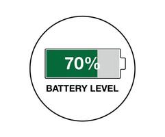 70 percent battery level. Design battery percentage, power of smartphone and mobile devices vector