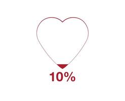 10 percent heart. Design heart function level, health design and blood status vector