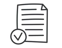 Vector isolated doodle document symbol. A sheet of paper with a curled corner and a check mark.