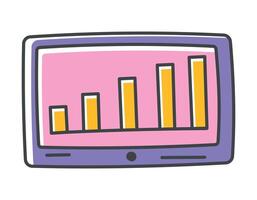 Vector isolated doodle symbol of tablet screen with graph or chart.