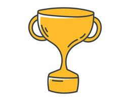 Vector isolated doodle icon, golden goblet prize, winner cup.