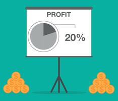 20 percent financial profit pizza chart. Financial growth slide, technological presentation, earning money and increasing investments vector