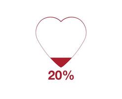 20 percent heart. Design heart function level, health design and blood status vector