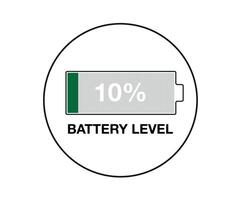 10 percent battery level. Design battery percentage, power of smartphone and mobile devices vector