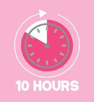 10 Hours pink clock. Time marker with clockwise arrow. Design remaining time vector