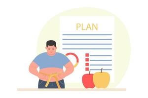 Nutritionist concept. Weight loss programs, diet plan. Vector illustration in flat style. Poor food