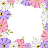 Spring frame with flowers and leaves. template for a postcard. Vector illustration. copy space