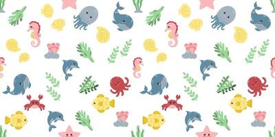 Seamless pattern of Cute sea animals. Vector flat illustration. pattern for wrapping, textiles.