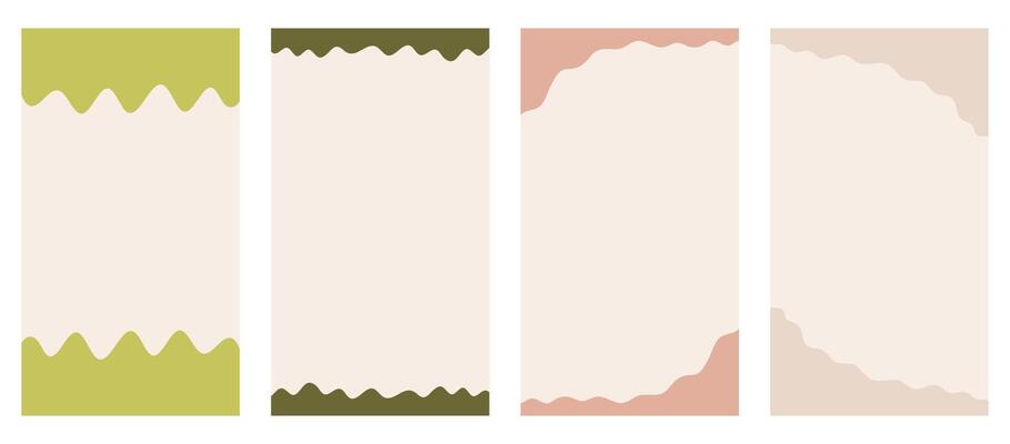 Collection of different shapes header and footer for vertical stories, promo site. Decorative frame separator for creative design in simple vector flat style. Natural Boho inspired colors.