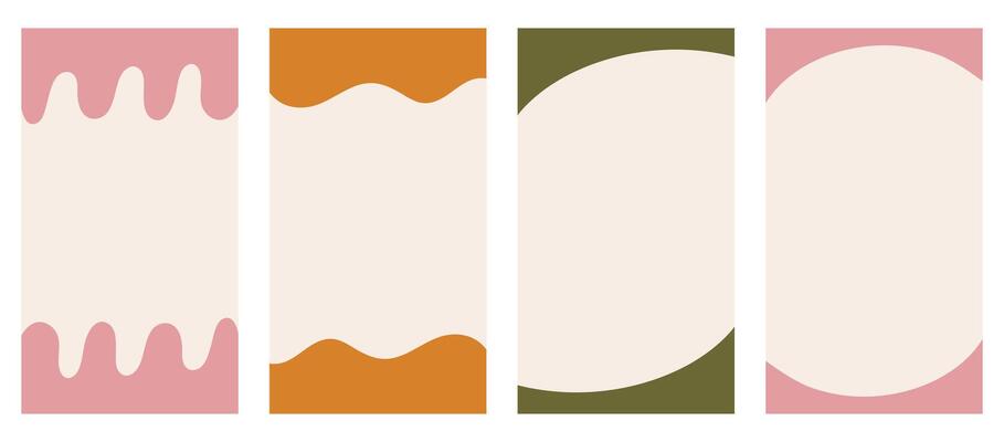 Assortment of various shapes for header and footer in vertical stories, promo site. Ornamental border separator for imaginative design in uncomplicated vector flat style. Earthy Boho color palette.