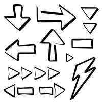 Vector set of abstract curved bold arrows . Hand drawn empty and crooked pointers. Isolated Ink drawn stroke lines elements for design.