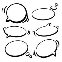 Vector abstract set of rounded speech bubbles for words and text. Black doodle hand drawn. Isolated Ink drawn dialogue sketch for design.