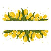 Spring rectangular frame with yellow tulips for words and text. Vector background template with flowers for design, greeting card, banner, board, flyer, sale, poster