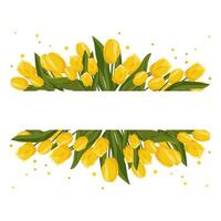 Spring rectangular frame with yellow tulips for words and text. Vector background template with flowers for design, greeting card, banner, board, flyer, sale, poster