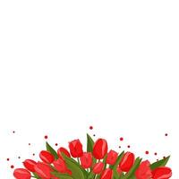 Spring banner with red tulips for words and text. Vector background template with flowers for design, greeting card, frame, board, flyer, sale, poster