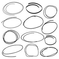 Vector abstract set of line round frames. Black oval doodle sketch. Isolated Ink drawn circle lines elements for design. Speech bubbles for words and text