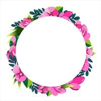 Vector round frame of hand drawn flowers for words and text. Isolated red pink vignette for design, comics and flat banners