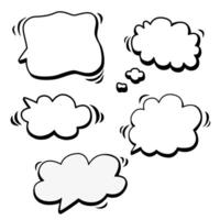 Vector abstract set of rounded speech bubbles for words and text in the form of clouds. Black doodle hand drawn. Isolated Ink drawn dialogue sketch for design.