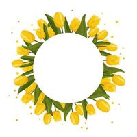 primavera redondo marco con amarillo tulipanes para palabras y texto. vector antecedentes modelo con flores para diseño, saludo tarjeta, bandera, junta, volantes, venta, póster