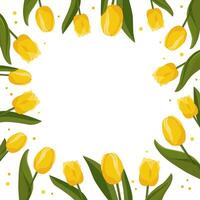 Spring square frame with yellow tulips for words and text. Vector background template with flowers for design, greeting card, banner, board, flyer, sale, poster