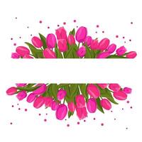 Spring rectangular frame with pink tulips for words and text. Vector background template with flowers for design, greeting card, banner, board, flyer, sale, poster