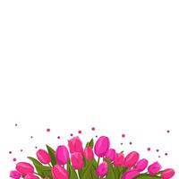 Spring banner with pink tulips for words and text. Vector background template with flowers for design, greeting card, frame, board, flyer, sale, poster