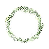 Spring round frame with sprigs of grass for words and text. Vector background template with plants for design, greeting card, banner, board, flyer, sale, poster