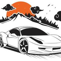 Sports car silhouette and mountain view vector