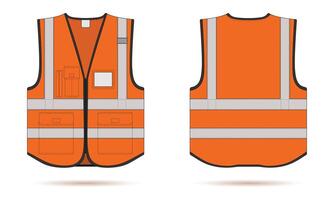 Orange safety vest mockup front and back view. Orange hi vis vest vector template