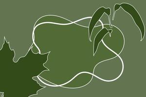 Green pastel color background, trendy exotic leaf. Floral boho, organic shapes, line art design. Vector illustration