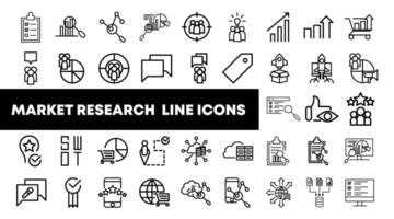 Set of market research, digital marketing, business plan, data analysis icons in line style. Vector illustration