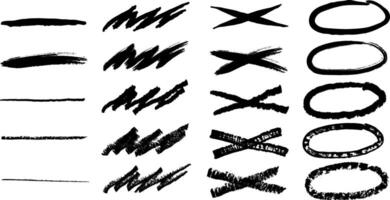 Set of dry paintbrush strokes. Grunge stroke, frame, line collection. Vector illustration