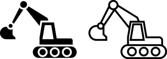 excavator icon, sign, or symbol in glyph and line style isolated on transparent background. Vector illustration