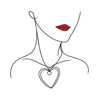 Neck decoration with heart pendant line art vector illustration