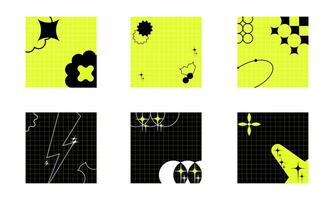Set of template social media post, retro design background. Futurism, neo modernism, groovy, collage, figure, form. Vector illustration