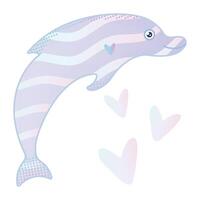 Cute dolphin with hearts, preppy nautical gradient illustration vector