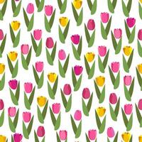 Flat vector seamless pattern with spring flowers tulip.