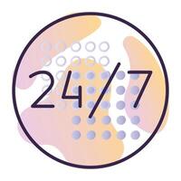 24 hour round the clock work, dark blue line vector icon with gradient background