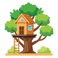 Tree house flat vector illustration on white background.