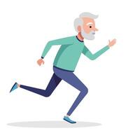 Old man run flat vector illustration