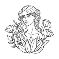 Flower girl line art illustration vector