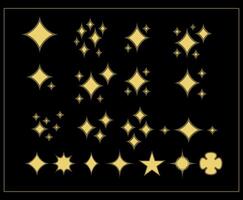 Set of Sparkles and Stars on Black Background vector