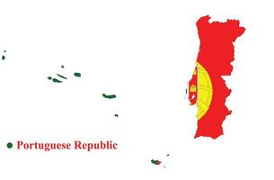 Portugal map with the flag inside. Portuguese republic flag symbol. Vector Illustration