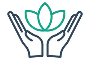 wellness icon. hand with lotus. Perfect for visualizing wellness programs, fitness, mindfulness, and healthy lifestyle choices. line icon style. element illustration vector