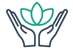 wellness icon. hand with lotus. Perfect for visualizing wellness programs, fitness, mindfulness, and healthy lifestyle choices. line icon style. element illustration vector