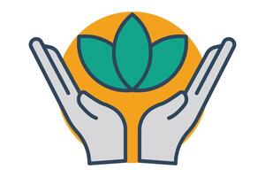 wellness icon. hand with lotus. Perfect for visualizing wellness programs, fitness, mindfulness, and healthy lifestyle choices. flat line icon style. element illustration vector