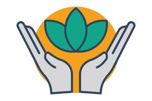 wellness icon. hand with lotus. Perfect for visualizing wellness programs, fitness, mindfulness, and healthy lifestyle choices. flat line icon style. element illustration vector