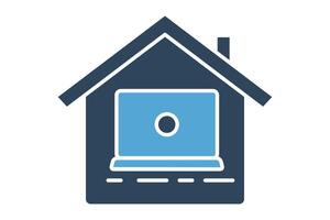 Work from home icon. laptop icon with house. featuring a cozy home setting with a laptop, conveying remote work convenience and comfort. solid icon style. element illustration. vector